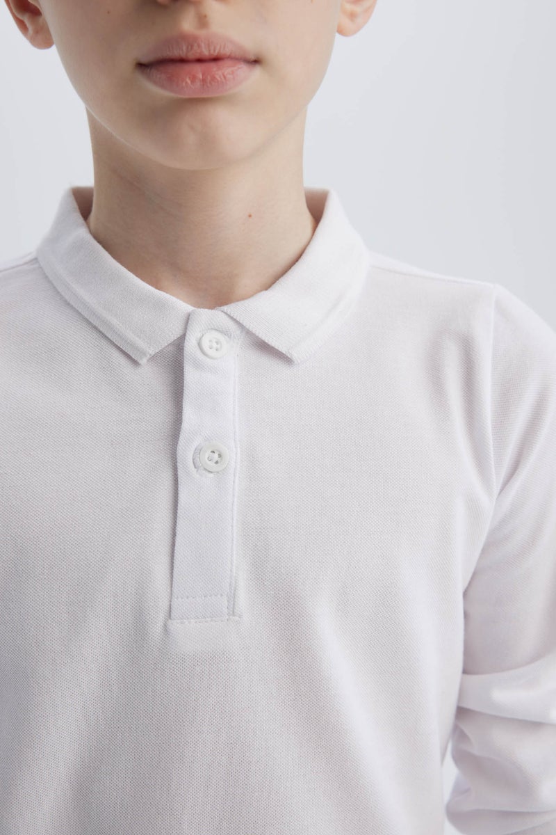 DeFacto White Boy Boy Pique Basic Long Sleeve Polo T-Shirt Casual - Image 5