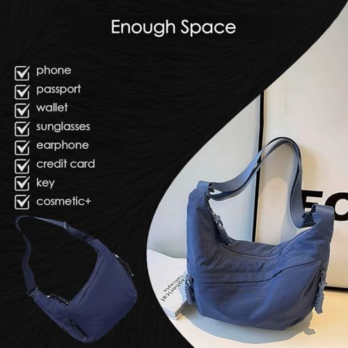 Lyrovo Travel Crossbody Crescent Bags for Women Over Shoulder Purse with Zipper Half Moon Sling Bag & Waist Bag Unisex Chest Bag (Navy blue) - Image 5