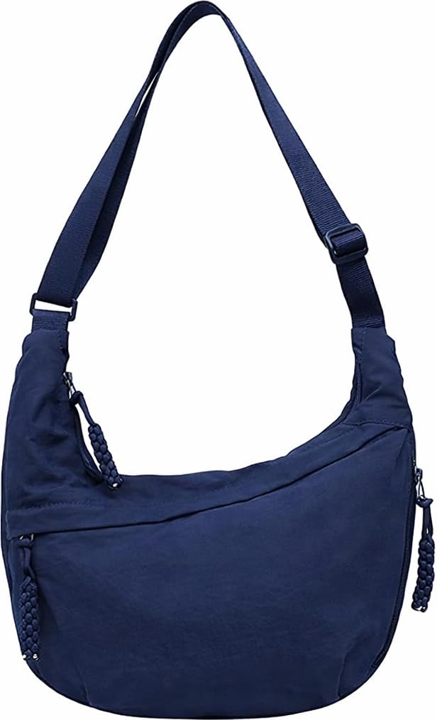 Lyrovo Travel Crossbody Crescent Bags for Women Over Shoulder Purse with Zipper Half Moon Sling Bag & Waist Bag Unisex Chest Bag (Navy blue) - Image 1