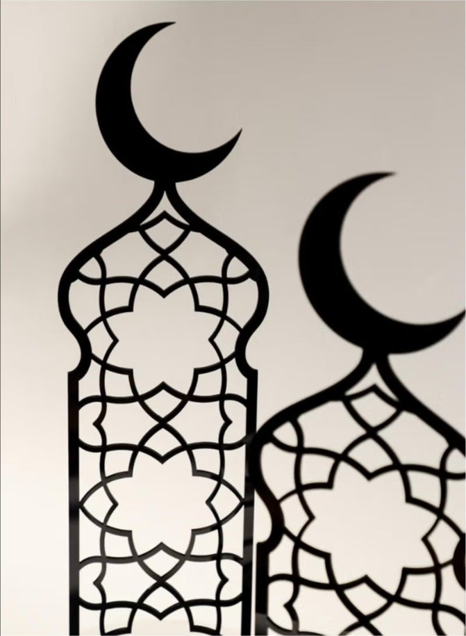 تيوكس مجموعة من حاملين أكريليك للديكور على شكل هلال رمضان بنقوش إسلامية - Image 2