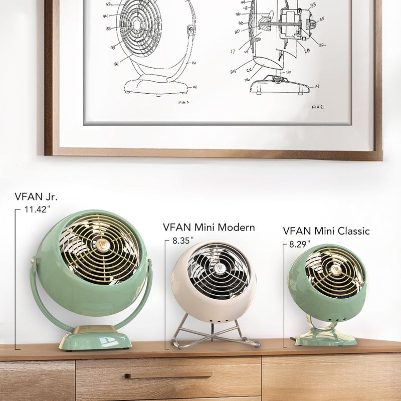Vornado مروحة VFAN™ ميني، مروحة كلاسيكية عتيقة، مروحة هواء معدنية عتيقة، للمكتب وجانب السرير، سرعتان، ميل قابل للتعديل، تبريد شخصي مع تدفق هواء مستهدف، مروحة هادئة، خضراء - Image 2