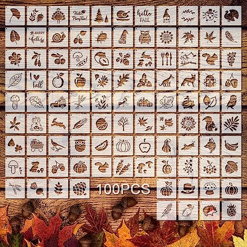 Fainne 100 Pcs 2 Inch Fall Stencils Small Stencils for Painting on Wood Reusable Painting Templates Crafts for DIY Scrapbook Wood Wall Fabric Rock Chalkboard Sign - Image 1