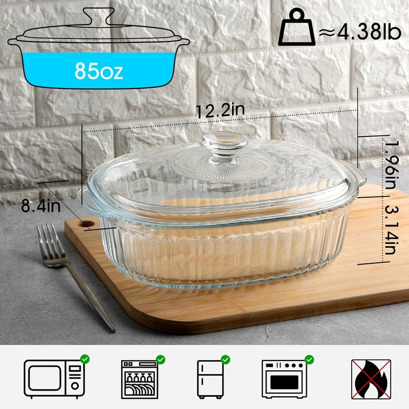 NUTRIUPS Glass Casserole Dish with Glass Lid, Borosilicate Glass,Casserole Dish for Oven, Baking Dish with Lid (3QT) - Image 2