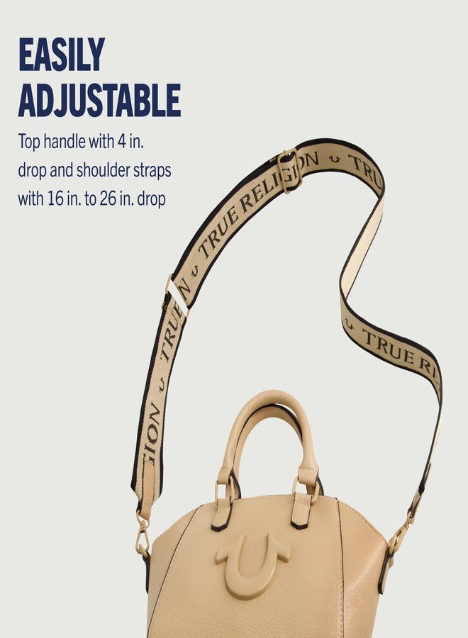 True Religion Women's Satchel Bag, Small Crossbody Purse Handbag with Adjustable Removable Shoulder Strap, Camel - Image 4
