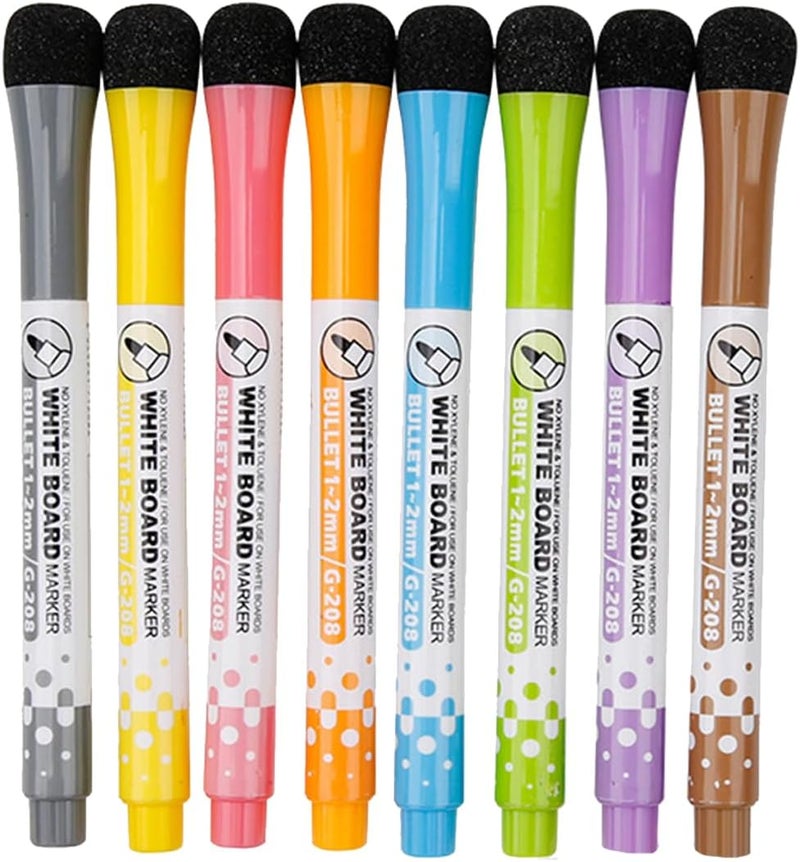 إي سي في في مجموعة من 8 أقلام سبورة بيضاء قابلة للمسح الجاف، أقلام سبورة بيضاء مغناطيسية سهلة المسح، قلم اجتماعات مع غطاء ممحاة للكتابة على السبورة البيضاء والزجاج والمرايا - Image 1