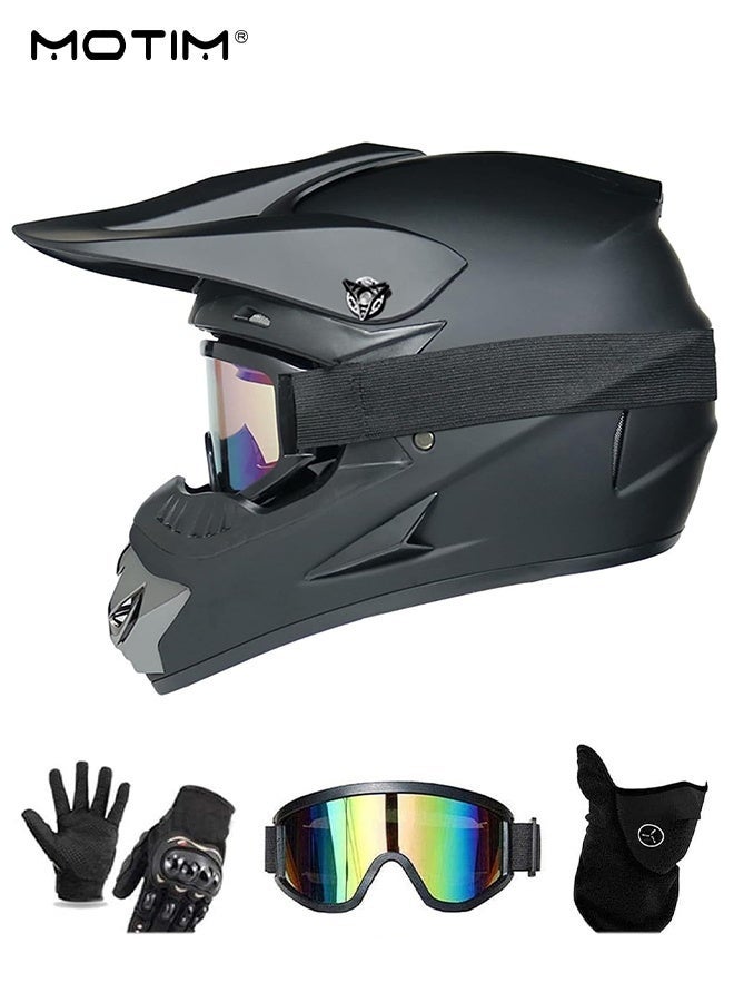 Motim 3Pcs/Set Dirtbike Helmet, Full Face Motocross Motorbike Motorcycle Helmet for Men Cross Helmet, Full Face Helmet Mtb Dot Certification Including Glasses, Gloves and Mask Set - Image 1