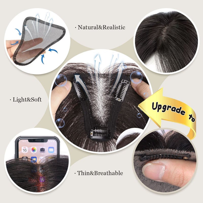 Aimeolyn Hair Toppers for Women Real Human Hair,14inch Hairs Topper for Women No Bangs Top Extensions Pieces for Thinning Hairs Upgrade Lace Base 14inch - Image 3