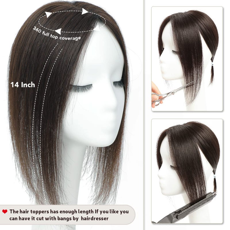 Aimeolyn Hair Toppers for Women Real Human Hair,14inch Hairs Topper for Women No Bangs Top Extensions Pieces for Thinning Hairs Upgrade Lace Base 14inch - Image 2