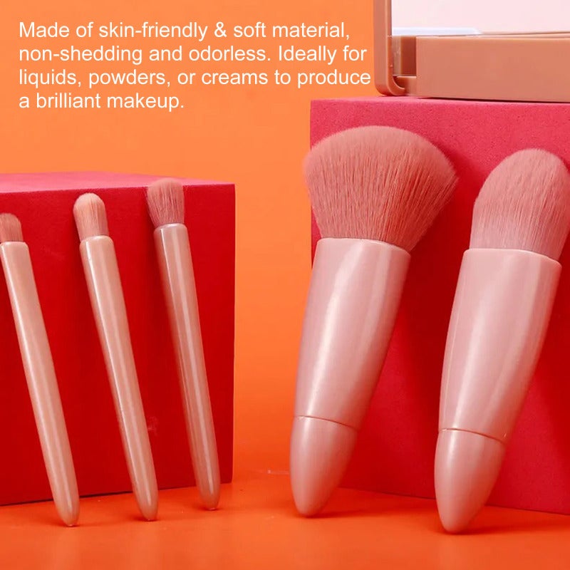 Makeup Brushes: 5-Piece Pink Skin-Friendly Soft Non-Shedding Brush Set - Ergonomic Handle Compact Storage Bag for Makeup Artists Beginners Travel Daily Makeup - Image 4