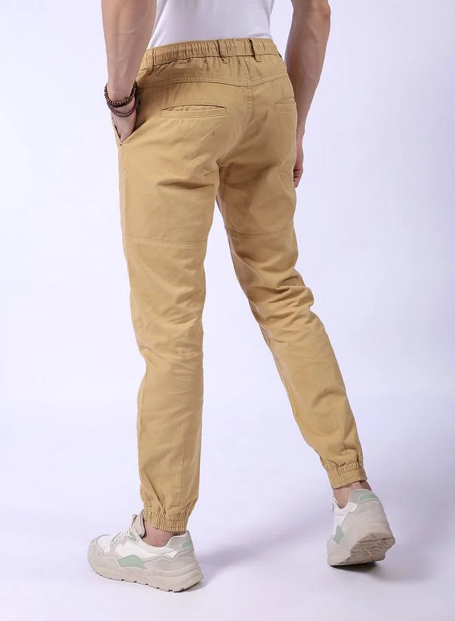 The Indian Garage Co  The Indian Garage Co Men Beige Slim Fit Cuffed Joggers for Men | Best Price UAE