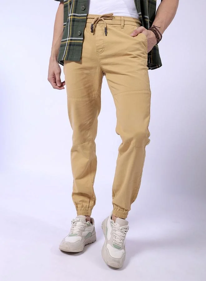 The Indian Garage Co Men Beige Slim Fit Cuffed Joggers