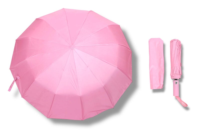 SARVAH Sakha 3-Fold Unisex Windproof Umbrella with 24 Keels | Auto Open & Close | UV Protection | 106 cm Diameter | Sturdy & Compact for Heavy Rain & Wind (Pink) - Image 1