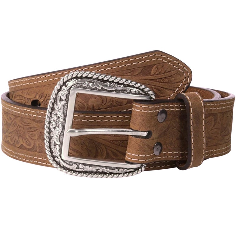 ARIAT Men's Leather Floral Embossed Belt, Medium Brown, 38 - Image 1