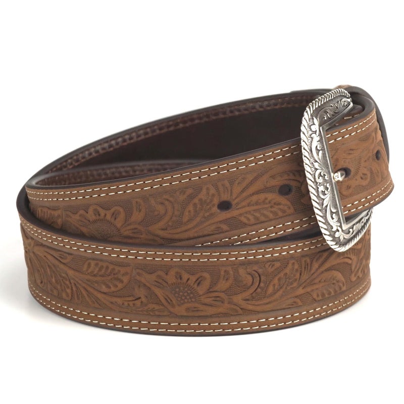 ARIAT Men's Leather Floral Embossed Belt, Medium Brown, 38 - Image 3