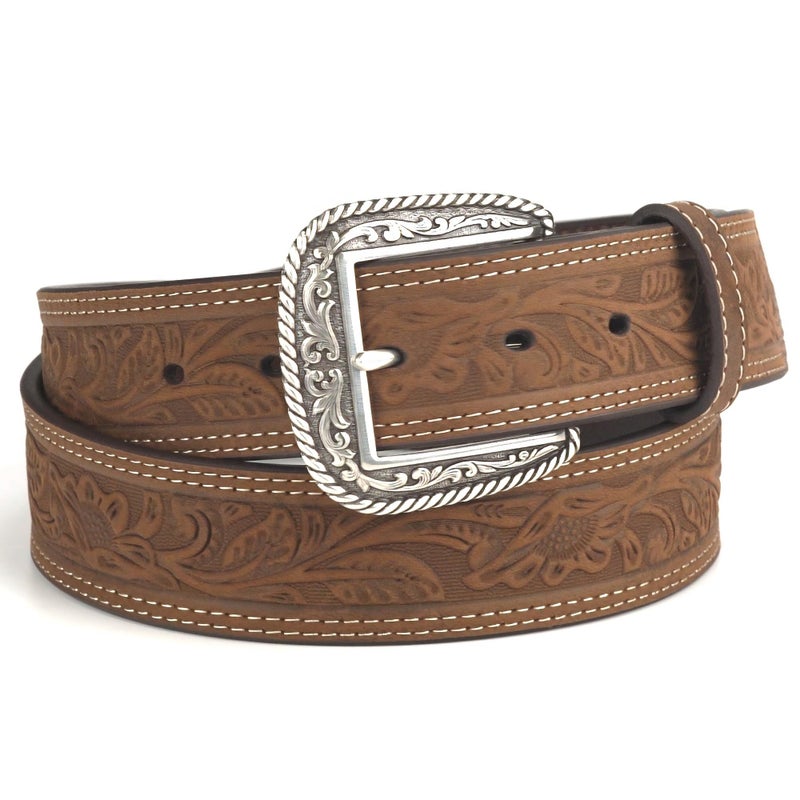 ARIAT Men's Leather Floral Embossed Belt, Medium Brown, 38 - Image 2