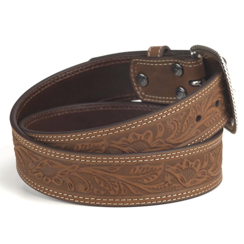 ARIAT Men's Leather Floral Embossed Belt, Medium Brown, 38 - Image 4