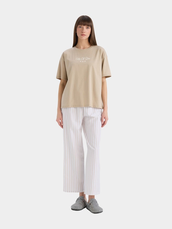 DeFacto DeFacto Printed Regular Fit T-Shirt and Striped Pyjama Set - Image 4
