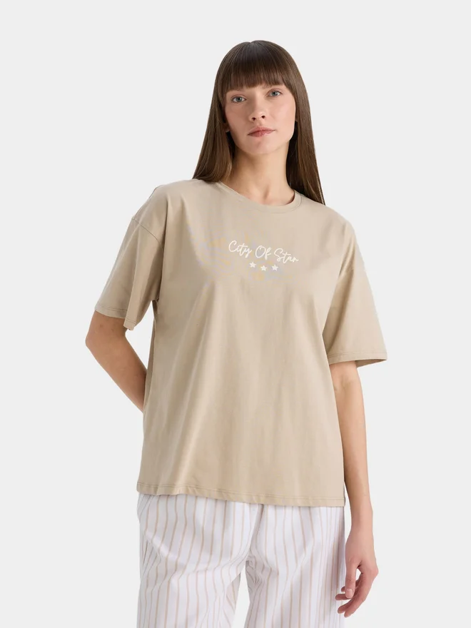 DeFacto DeFacto Printed Regular Fit T-Shirt and Striped Pyjama Set