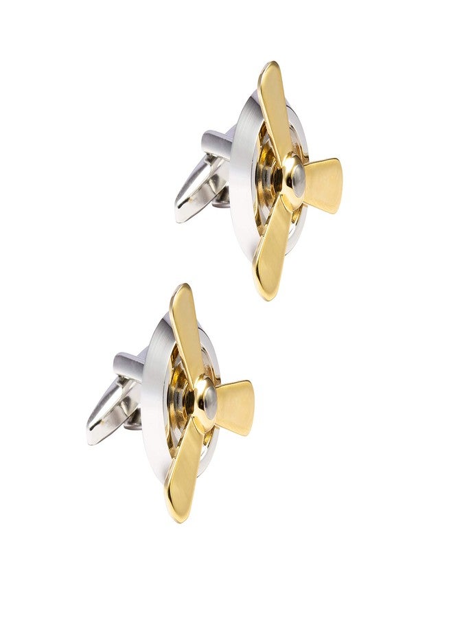 Knighthood Aeroplane Propeller Cufflinks for Men (Silver & Gold) - Image 1