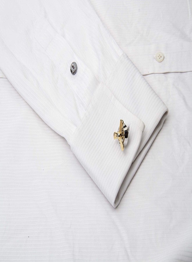 Knighthood Aeroplane Propeller Cufflinks for Men (Silver & Gold) - Image 3