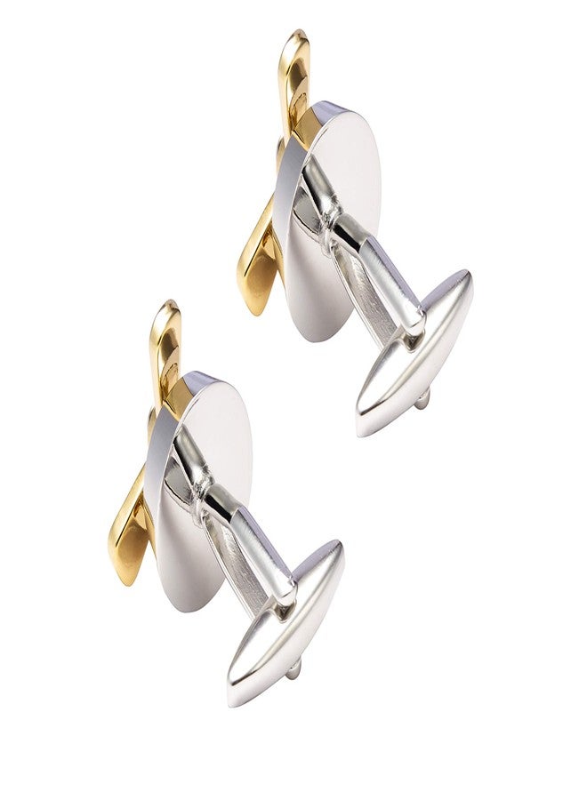 Knighthood Aeroplane Propeller Cufflinks for Men (Silver & Gold) - Image 2