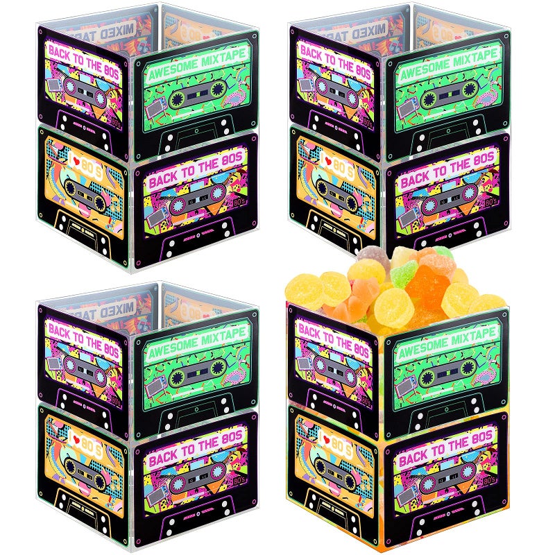 Frienda 8 Pcs Cassette Decorations Retro Cassette Tape Decoration 90s 80s Theme Party Centerpieces 4 Styles Plastic Storage Bucket Cube for 90s Theme Party Gifts18 x 14 x 14 cm - Image 3