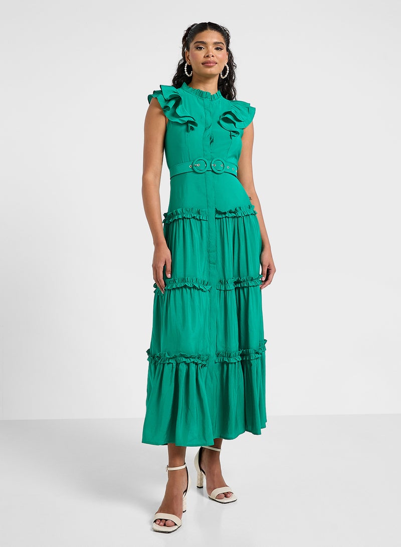 ELLA Ruffled Belted Maxi Dress - Image 1