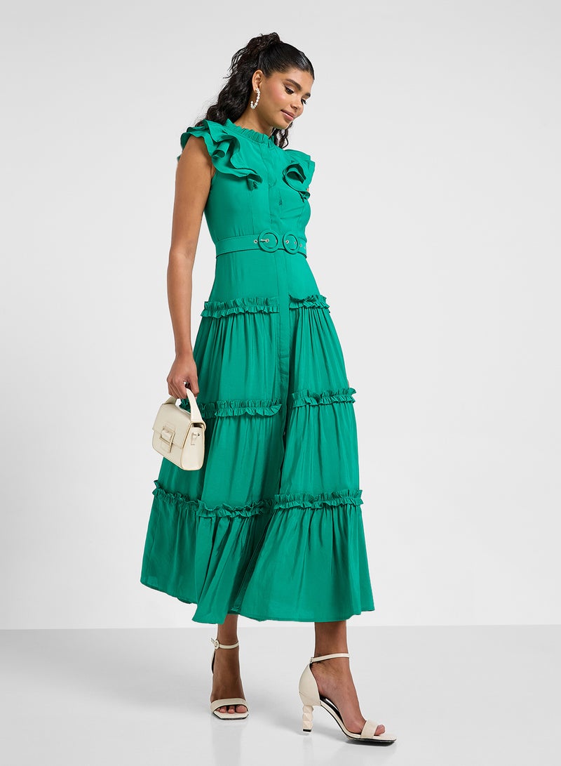 ELLA Ruffled Belted Maxi Dress - Image 4