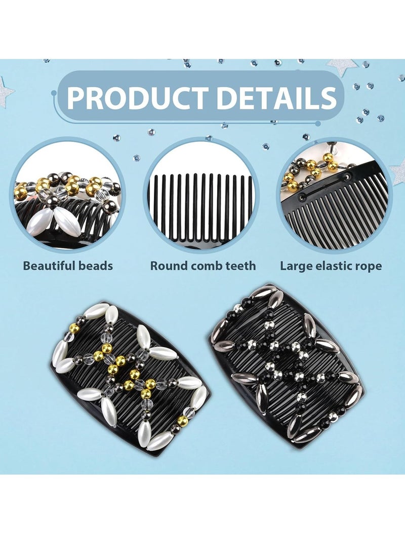 SYOSI Comb Hair Clips, Adjustable Hair Combs, Beaded Hair Clips, Elastic Double Side Combs Clips,  Hair Holder for Women Girls, DIY Hair Styling Tool, Hair Accessories 2 Pcs - Image 5
