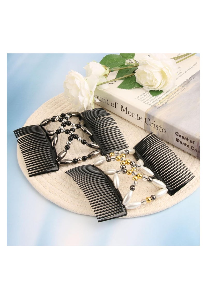SYOSI Comb Hair Clips, Adjustable Hair Combs, Beaded Hair Clips, Elastic Double Side Combs Clips,  Hair Holder for Women Girls, DIY Hair Styling Tool, Hair Accessories 2 Pcs - Image 4
