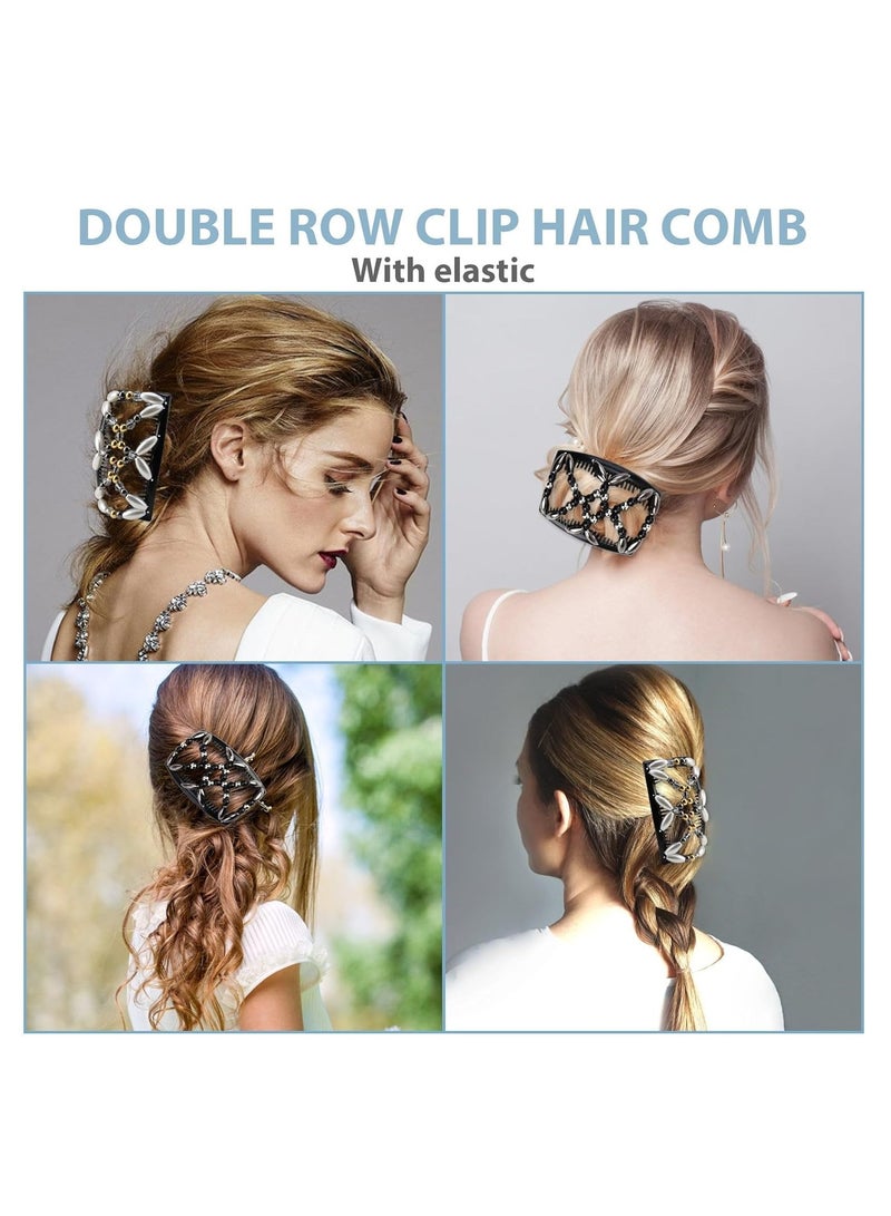SYOSI Comb Hair Clips, Adjustable Hair Combs, Beaded Hair Clips, Elastic Double Side Combs Clips,  Hair Holder for Women Girls, DIY Hair Styling Tool, Hair Accessories 2 Pcs - Image 2