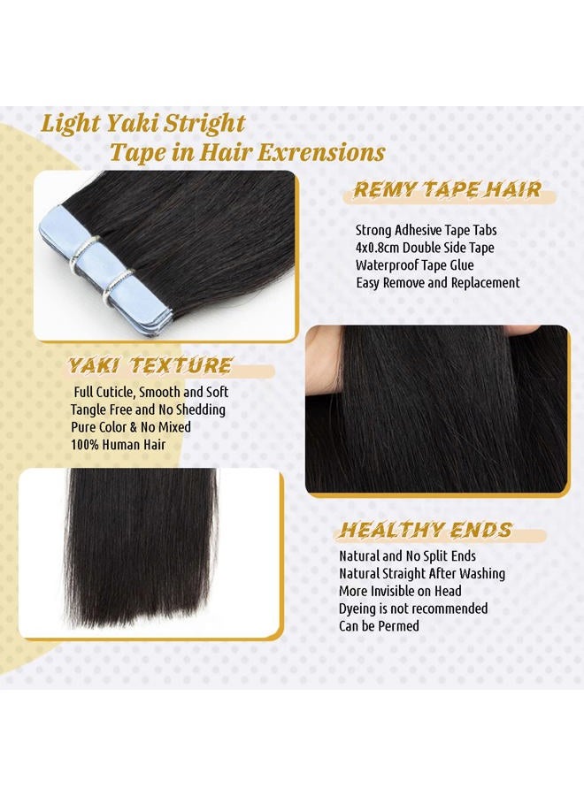 Smavida Human Hair Light Yaki Straight Tape in Extensions for Black Women Black Tape in Hair Extensions 20PCS Skin Weft Yaki Straight Tape in Human Hair 9A Brazilian Yaki Hair - Image 3