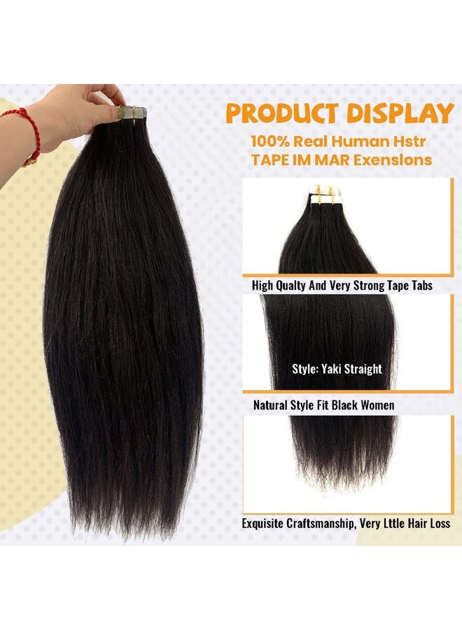 Smavida Human Hair Light Yaki Straight Tape in Extensions for Black Women Black Tape in Hair Extensions 20PCS Skin Weft Yaki Straight Tape in Human Hair 9A Brazilian Yaki Hair - Image 5