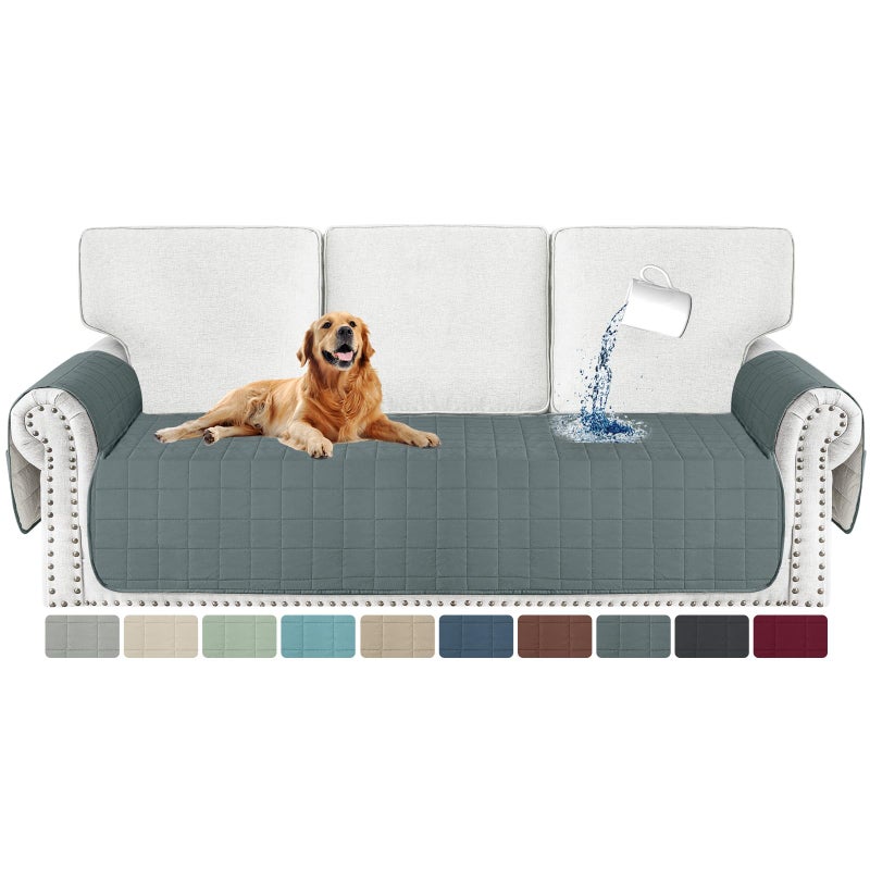 MAXIJIN Waterproof Couch Cover for Dogs Washable, Quilted Sofa Seat Covers Washable for 3 Cushion Couch, Non-Slip Pet Friendly Furniture Protector with Side Pockets (Sofa, Dark Gray) - Image 1
