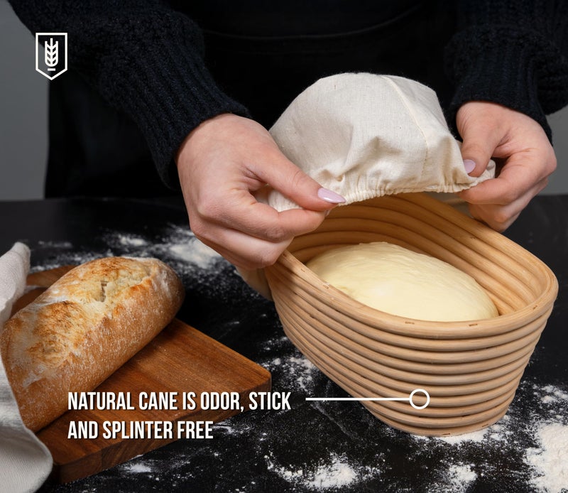 Kook Banneton Bread Proofing Baskets, Artisan Sourdough Bread Making Baskets, 9.8 Inch Handwoven Rattan Baskets and Cloth Liners, Set of 2, Oval - Image 5