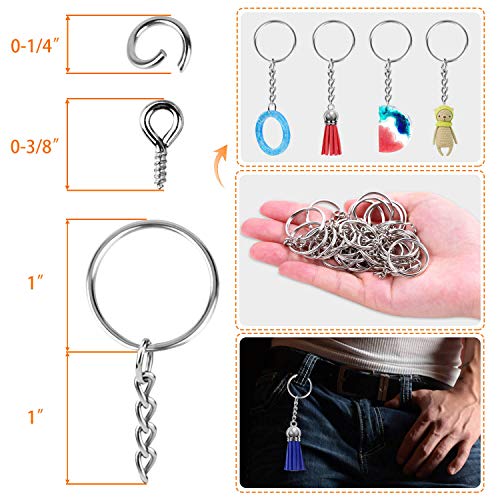 Flasoo Keychain Rings for Crafts, Flasoo 360Pcs Keychains for Resin Include Key Rings with Chain, Jump Rings, Screw Eye Pins for DIY Keychain Making - Image 3