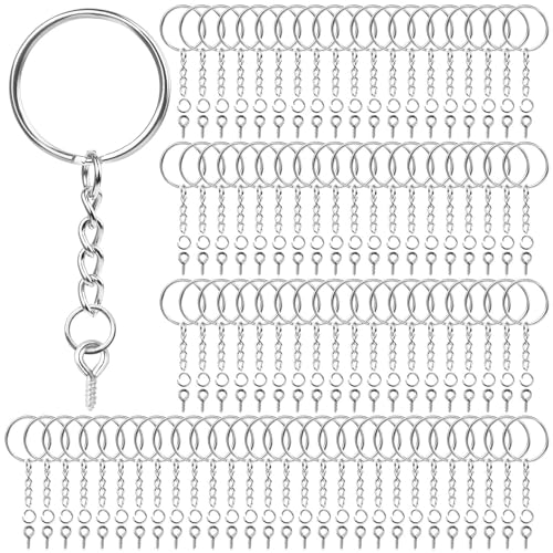 Flasoo Keychain Rings for Crafts, Flasoo 360Pcs Keychains for Resin Include Key Rings with Chain, Jump Rings, Screw Eye Pins for DIY Keychain Making - Image 1