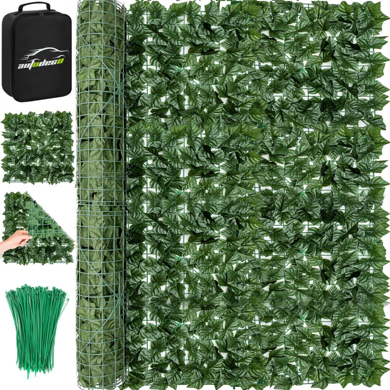 AUTODECO Artificial Ivy Privacy Fence Screen 118x395in Faux Greenery Privacy Fence Backdrop Ivy Vine Leaf Hedges Fence with Bag for Indoor Outdoor Garden