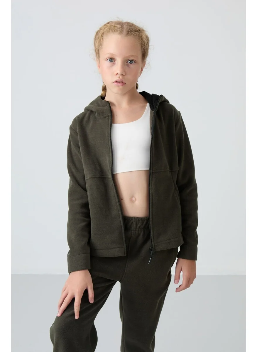 Tommy Life Khaki Thick Soft Texture Standard Fit Embroidered Polar Fleece Girls Sweatshirt - 75152
