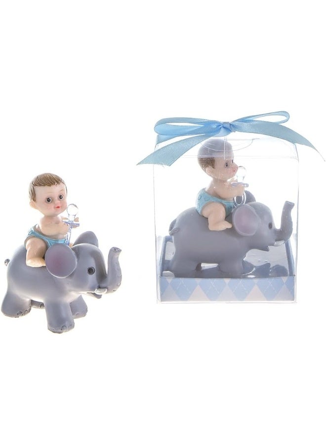 Baby Keepsake - Set of 12Boy Baby Holding Pacifier Sitting on Elephant Favors - Blue