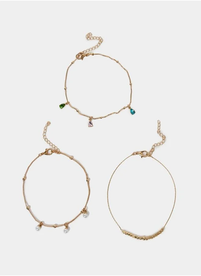 ستايلي Set of 3 - Charm Anklets with Lobster Closure