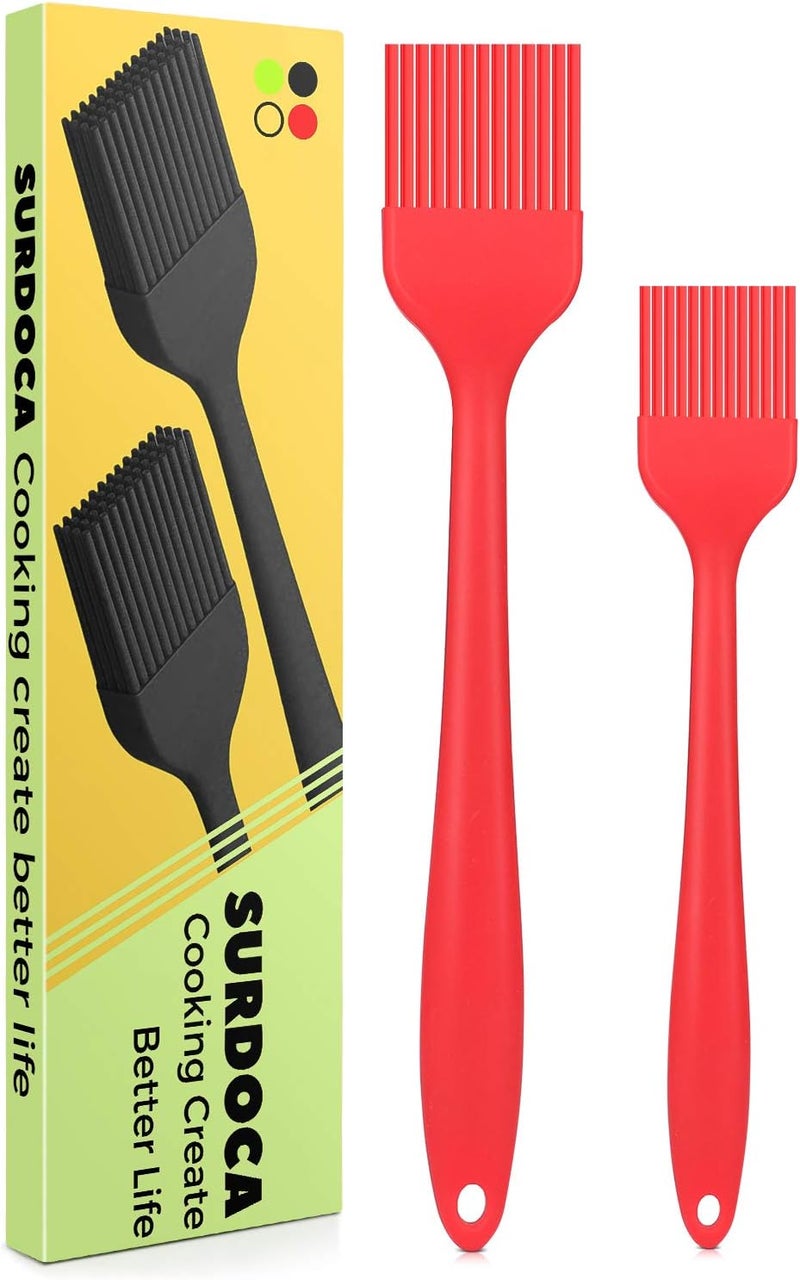 SURDOCA Silicone Pastry Basting Brush - 2Pcs 10 + 8 in Heat Resistant Brush for Baking Cooking Food, BPA Free Kitchen Brush for Sauce Butter Oil, Stainless Steel Core Design for Barbecue BBQ Grilling - Image 1
