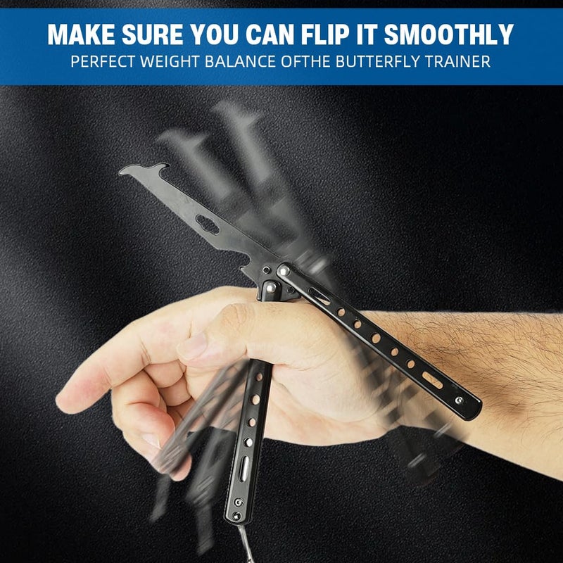 Proberos ® سكاكين الفراشة للتدريب مع قفل O-Ring للمبتدئين، مدرب باليسونغ بشفرة غير حادة لممارسة حيل التقليب، أداة ممارسة آمنة من الفولاذ المقاوم للصدأ، سوداء - Image 5