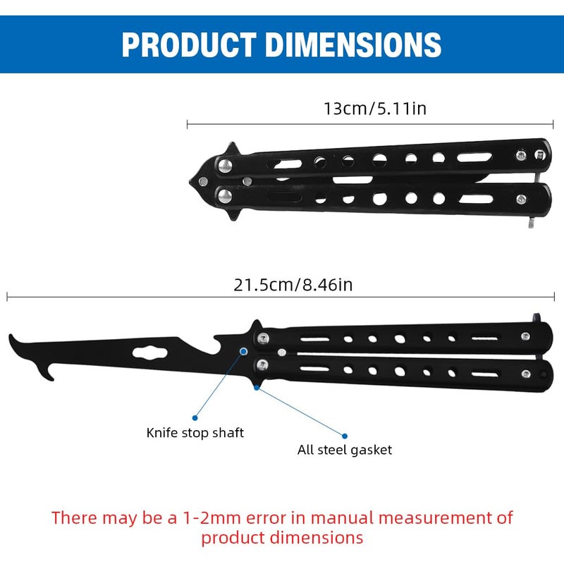 Proberos ® سكاكين الفراشة للتدريب مع قفل O-Ring للمبتدئين، مدرب باليسونغ بشفرة غير حادة لممارسة حيل التقليب، أداة ممارسة آمنة من الفولاذ المقاوم للصدأ، سوداء - Image 2
