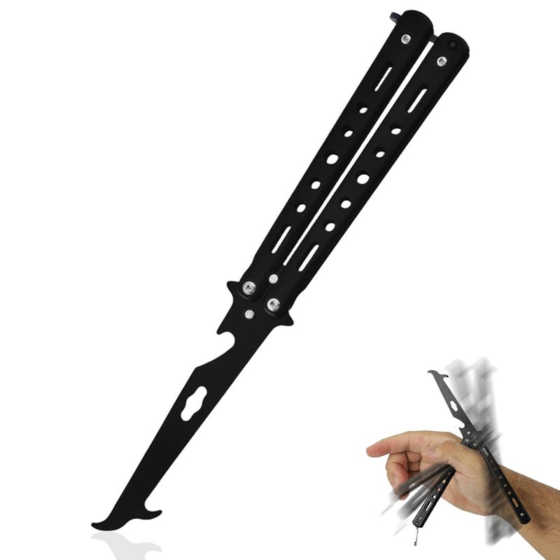 Proberos ® سكاكين الفراشة للتدريب مع قفل O-Ring للمبتدئين، مدرب باليسونغ بشفرة غير حادة لممارسة حيل التقليب، أداة ممارسة آمنة من الفولاذ المقاوم للصدأ، سوداء - Image 1