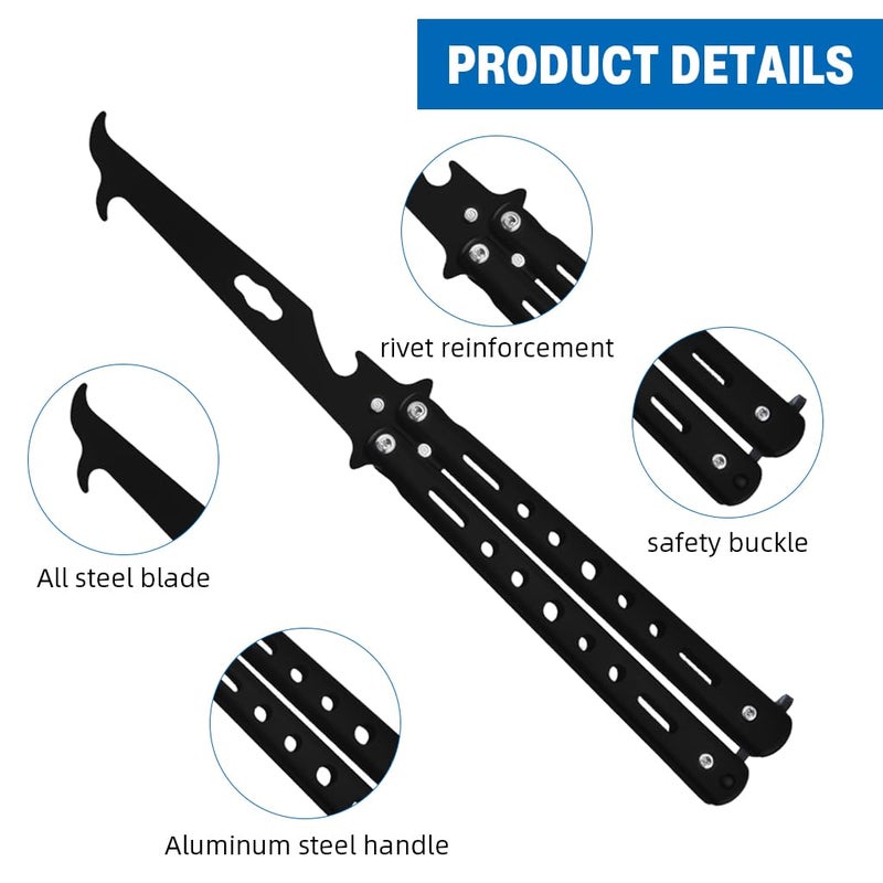 Proberos ® سكاكين الفراشة للتدريب مع قفل O-Ring للمبتدئين، مدرب باليسونغ بشفرة غير حادة لممارسة حيل التقليب، أداة ممارسة آمنة من الفولاذ المقاوم للصدأ، سوداء - Image 3