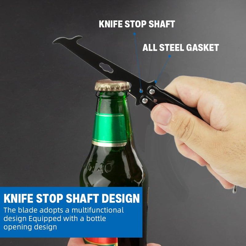 Proberos ® سكاكين الفراشة للتدريب مع قفل O-Ring للمبتدئين، مدرب باليسونغ بشفرة غير حادة لممارسة حيل التقليب، أداة ممارسة آمنة من الفولاذ المقاوم للصدأ، سوداء - Image 4