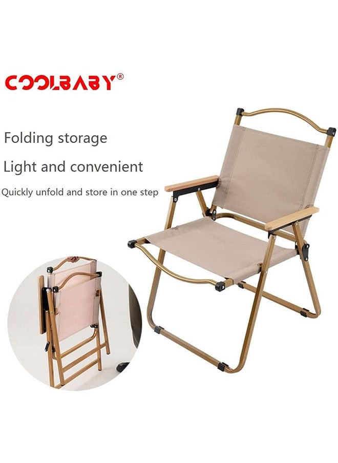 Generic - Camping Chair Folding Picnic Chair Collapsible Outdoor BBQ Seat with Cup Holder Arm Rest Wood Picnic Portable Chair Beach Chair - Image 1