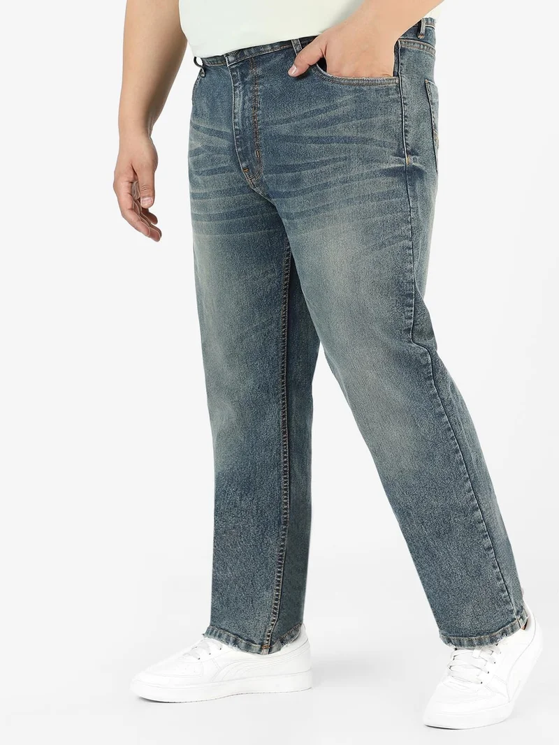 Urbano Fashion  Urbano Plus Men's Blue Regular Fit Washed Jeans Stretchable  | Best Price UAE