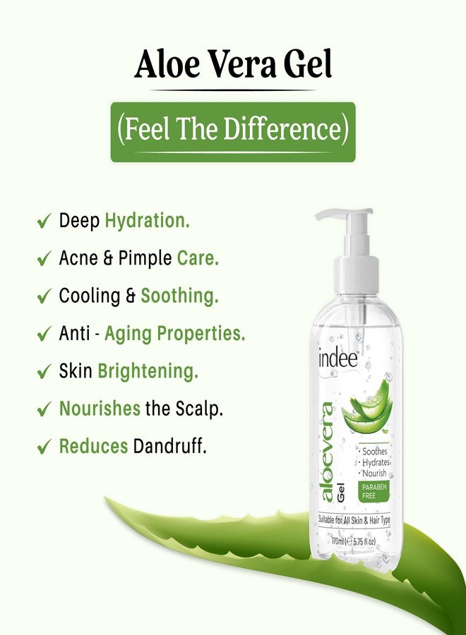 Indee Pure Aloe Vera Gel for Skin & Hair Hydrating Soothing Face Hair Care Gel for Acne Scars Vitamin E Natural Moisturizer for Men Women (170ml, Pack of 1) - Image 5